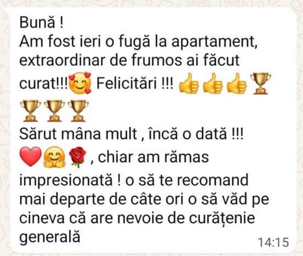 Mesaj primit de la client AVL Cleaning după curățenie în Ploiești